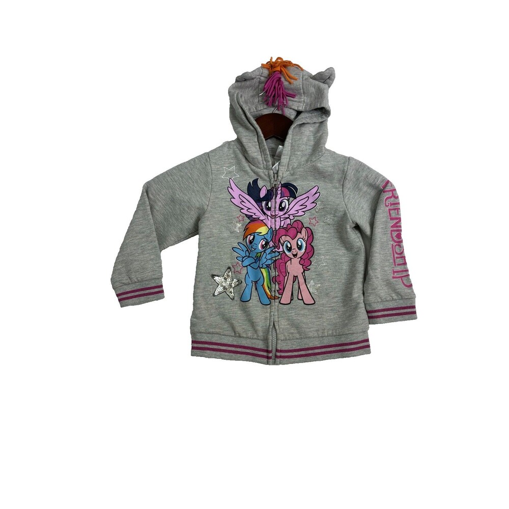 My Little Pony Girls Size 4 Gray Full Zip Hoodie Friendship Is Magic Pony Ears